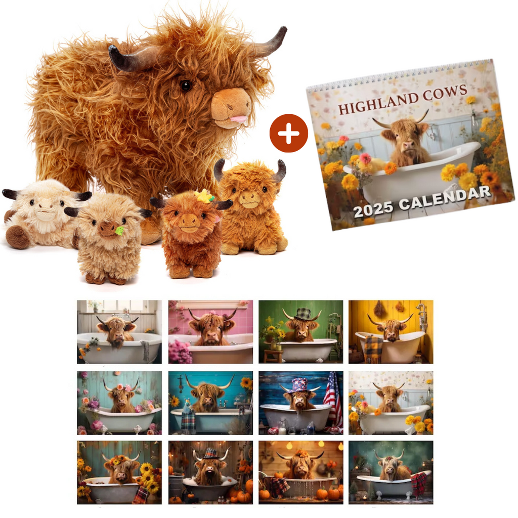 Scottish Highland Cow Cattle Stuffed Animal with 4 Babies Inside