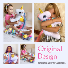 Load image into Gallery viewer, Rapunzelcorn Rainbow Hair Unicorn Mommy Stuffed Animal with 4 Babies Unicorn Inside