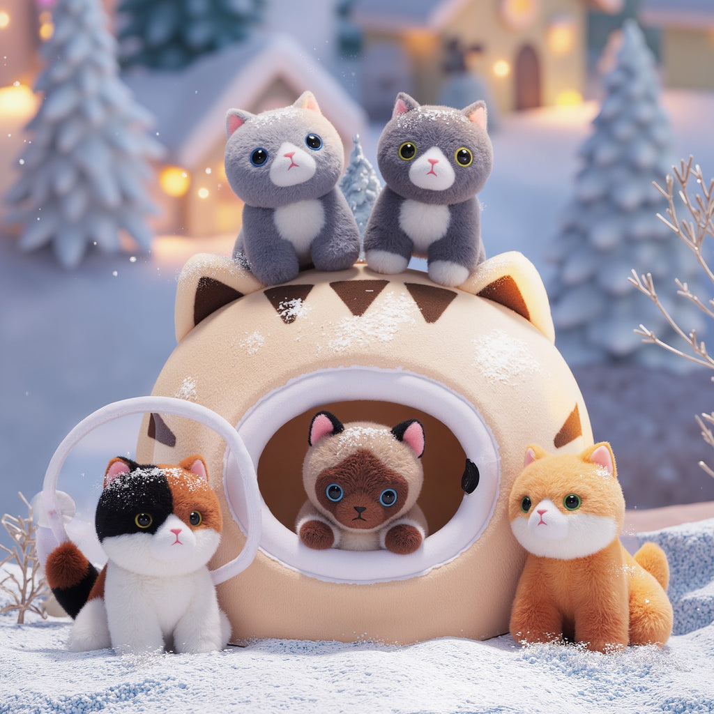 Personalized Cute Plush Cat House Set with 5 Kitties