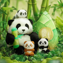 Cargar imagen en el visor de la galería, Panda Mommy Plush Stuffed Animal with 3 Babies in Bamboo Bag Set