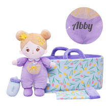 Load image into Gallery viewer, Personalized 10 Inch Plush Girl Doll Bassinet Gift Set