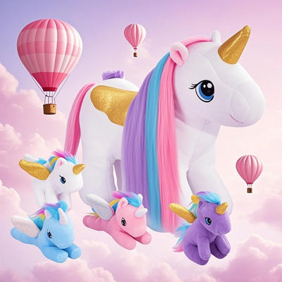 Rapunzelcorn Rainbow Unicorn Stuffed Animal with 4 Baby Unicorn