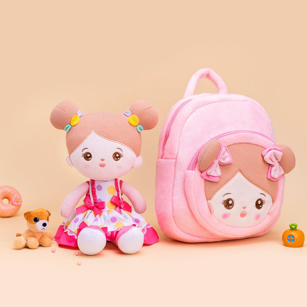 OUOZZZ Personalized Plush Baby Doll And Optional Backpack Abby - Polka / With Backpack