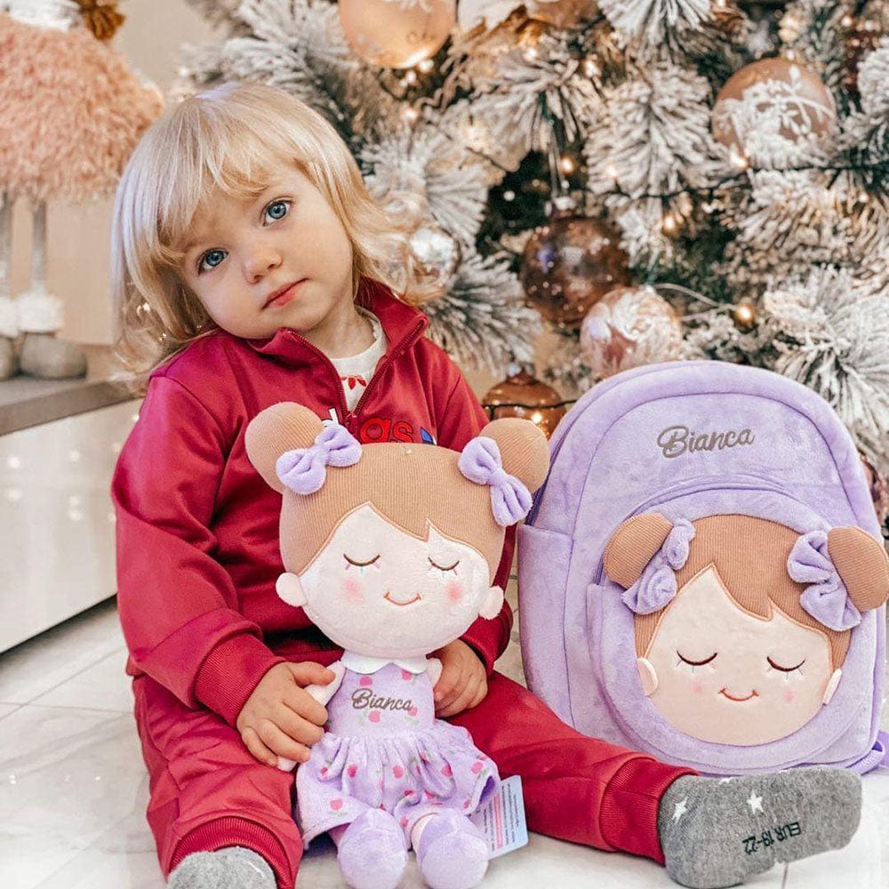 OUOZZZ Personalized Plush Rag Baby Girl Doll + Backpack Bundle -2 Skin Tones