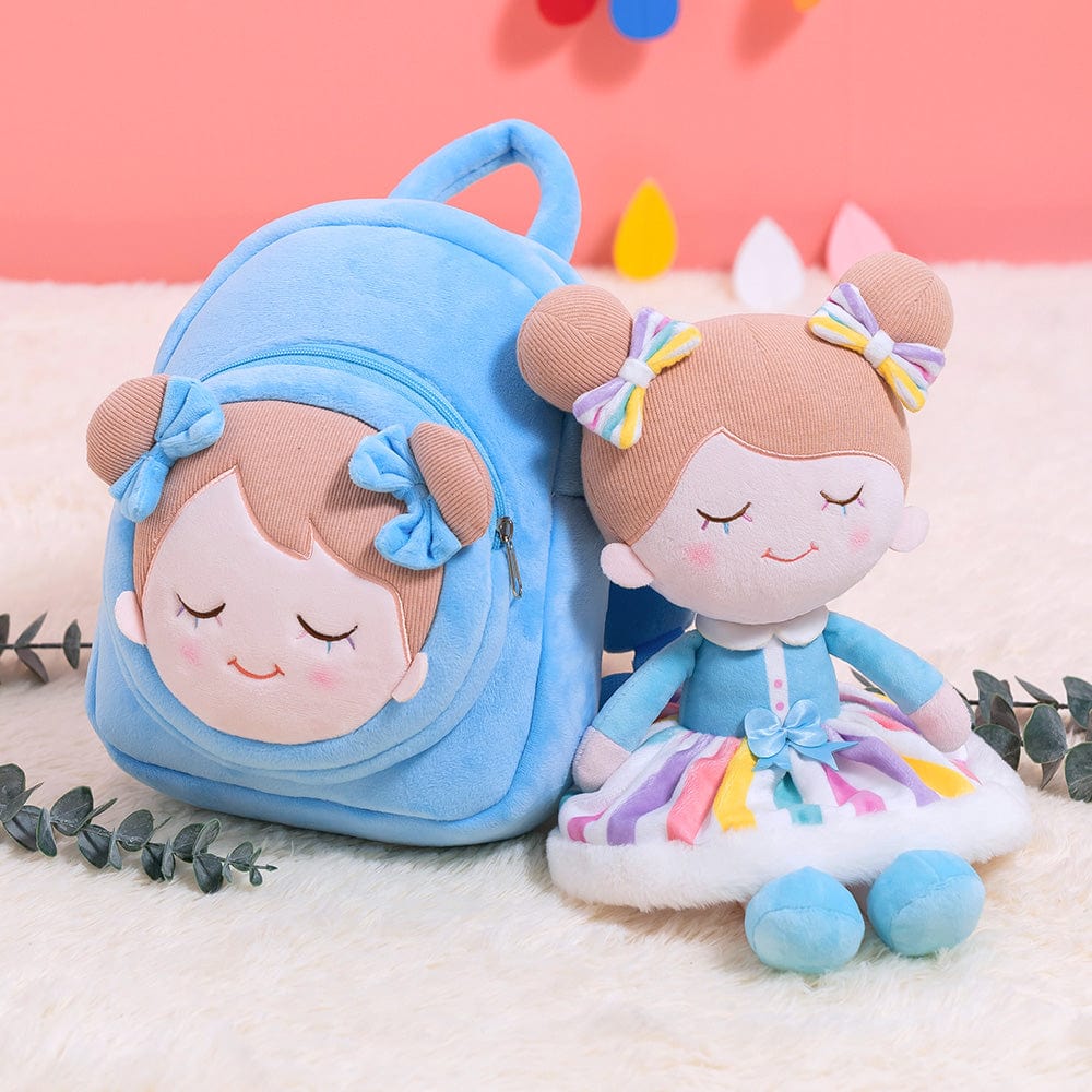 OUOZZZ Personalized Plush Doll IRIS Blue Backpack Rainbow Doll & Backpack