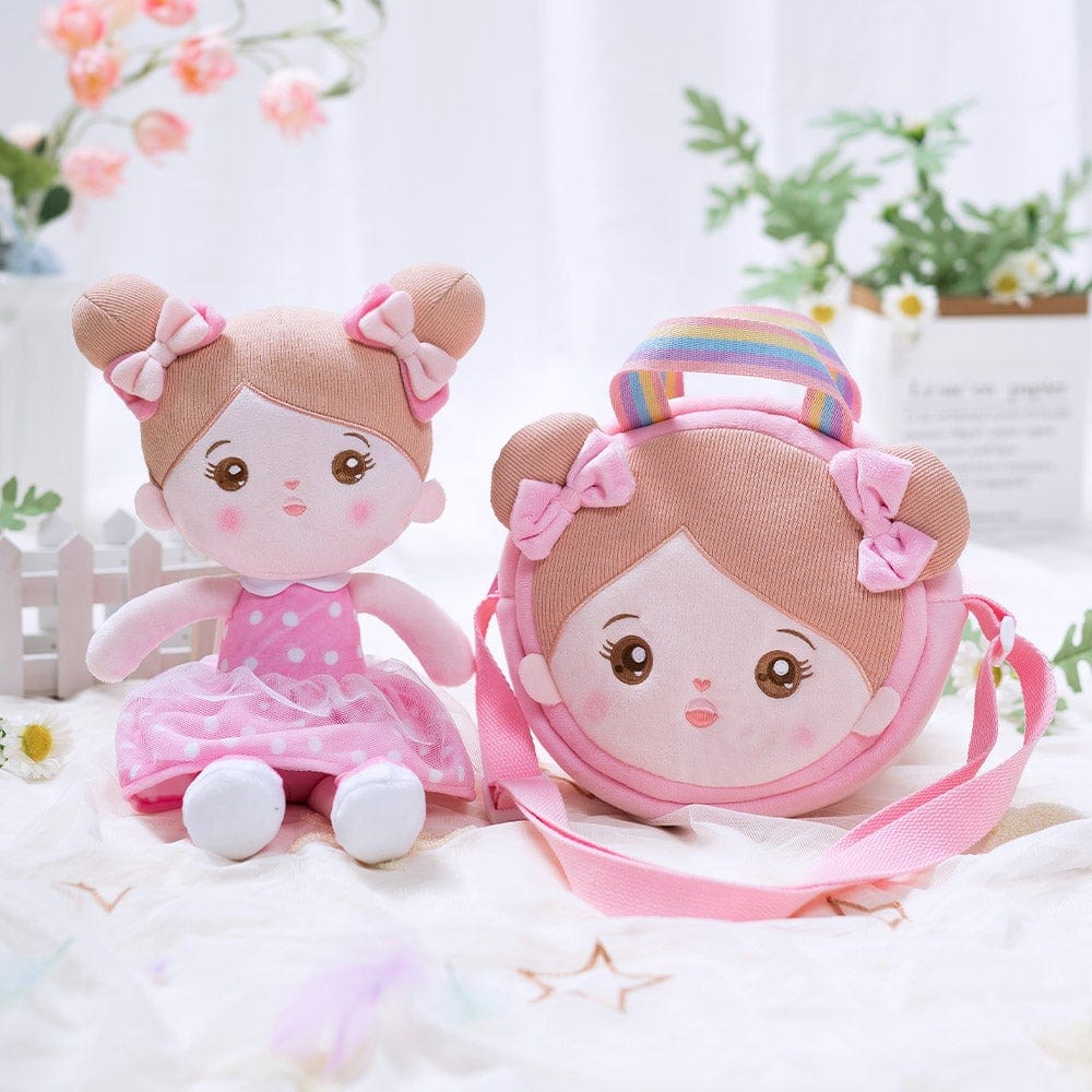 OUOZZZ Personalized Sweet Pink Doll and Shoulder Bag Gift Set Abby Pink + Shoulder Bag