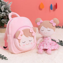 Cargar imagen en el visor de la galería, OUOZZZ Personalized Plush Rag Baby Girl Doll + Backpack Bundle -2 Skin Tones Iris - Pink / Light