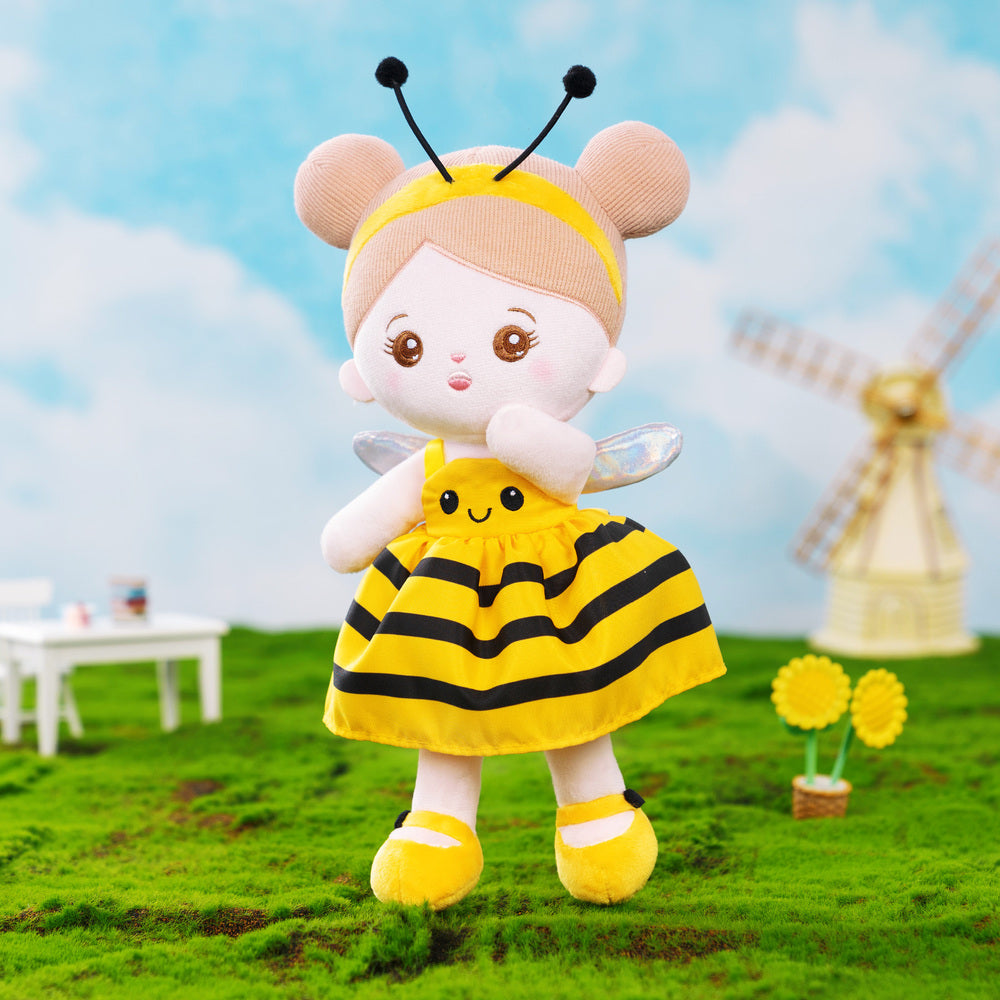 Muñeca de niña de peluche de abeja amarilla personalizada