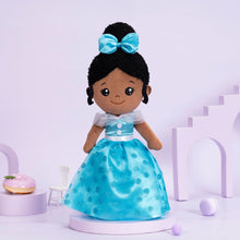 Load image into Gallery viewer, OUOZZZ Personalized Deep Skin Tone Plush Blue Princess Doll