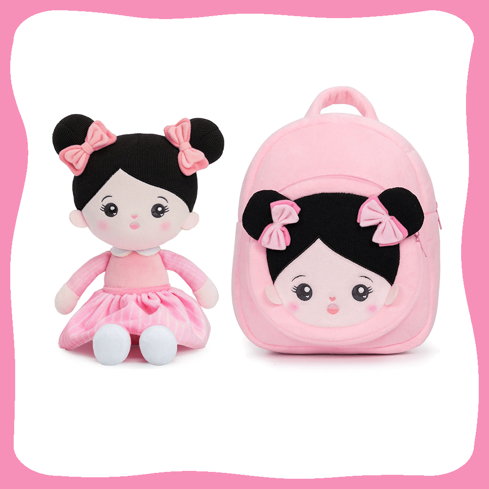 OUOZZZ Personalized Black Hair Boy & Girl Doll Girl Doll + Backpack