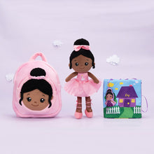 Afbeelding in Gallery-weergave laden, OUOZZZ Personalized Deep Skin Tone Plush Pink Ballet Doll Ballerina+Backpack+Book