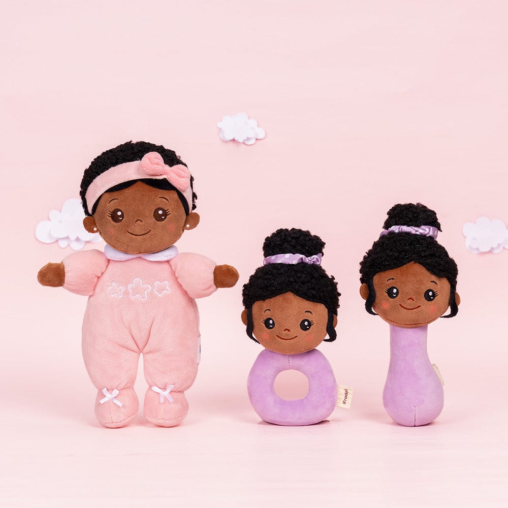 OUOZZZ Personalized Deep Skin Tone Pink Mini Plush Baby Doll Mini doll
