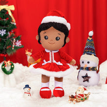 Cargar imagen en el visor de la galería, OUOZZZ Personalized Deep Skin Tone Red Christmas Plush Baby Girl Doll