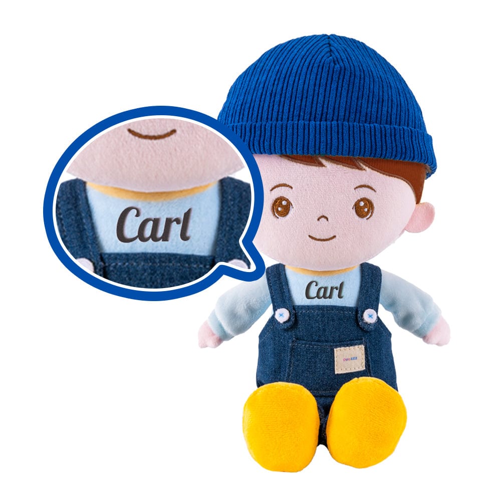 OUOZZZ Personalized Plush Baby Doll And Optional Backpack Carl - Brown Hair / Only Doll