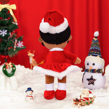 Laden Sie das Bild in den Galerie-Viewer, OUOZZZ Personalized Deep Skin Tone Red Christmas Plush Baby Girl Doll