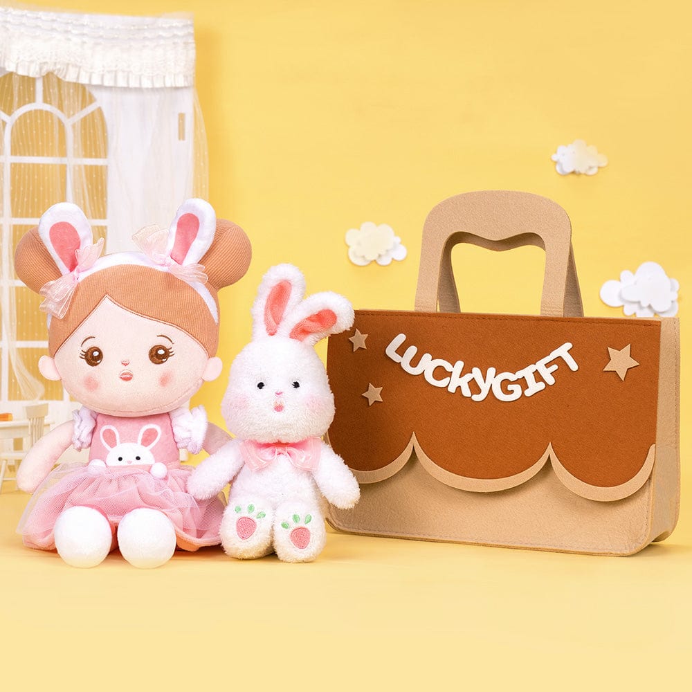 OUOZZZ Personalized Bunny Plush Baby Girl Doll & Felt Gift Bag Set Little Ears Set