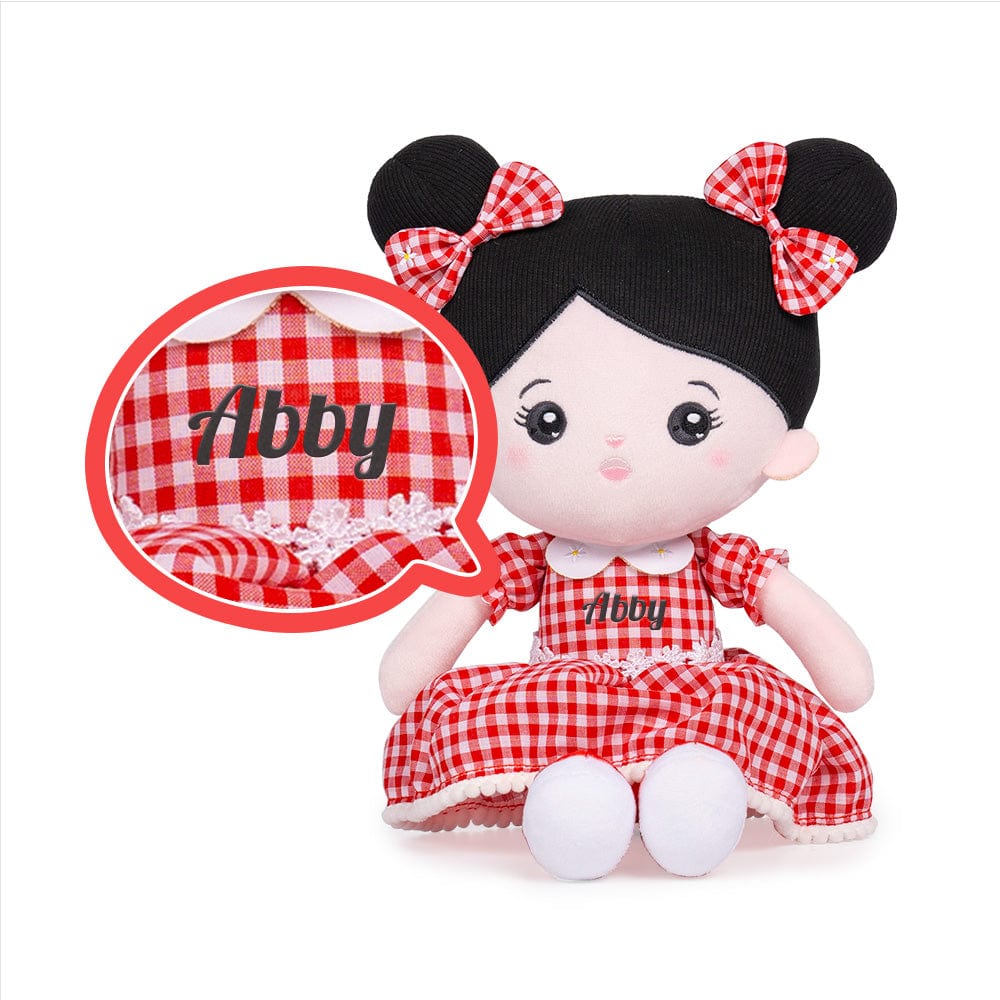 OUOZZZ Personalized Black Hair Boy & Girl Doll Red Dress Girl Doll