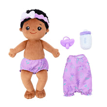 Laden Sie das Bild in den Galerie-Viewer, OUOZZZ Personalized Sitting Position Dress up Deep Skin Tone Plush Lite Baby Girl Doll Purple