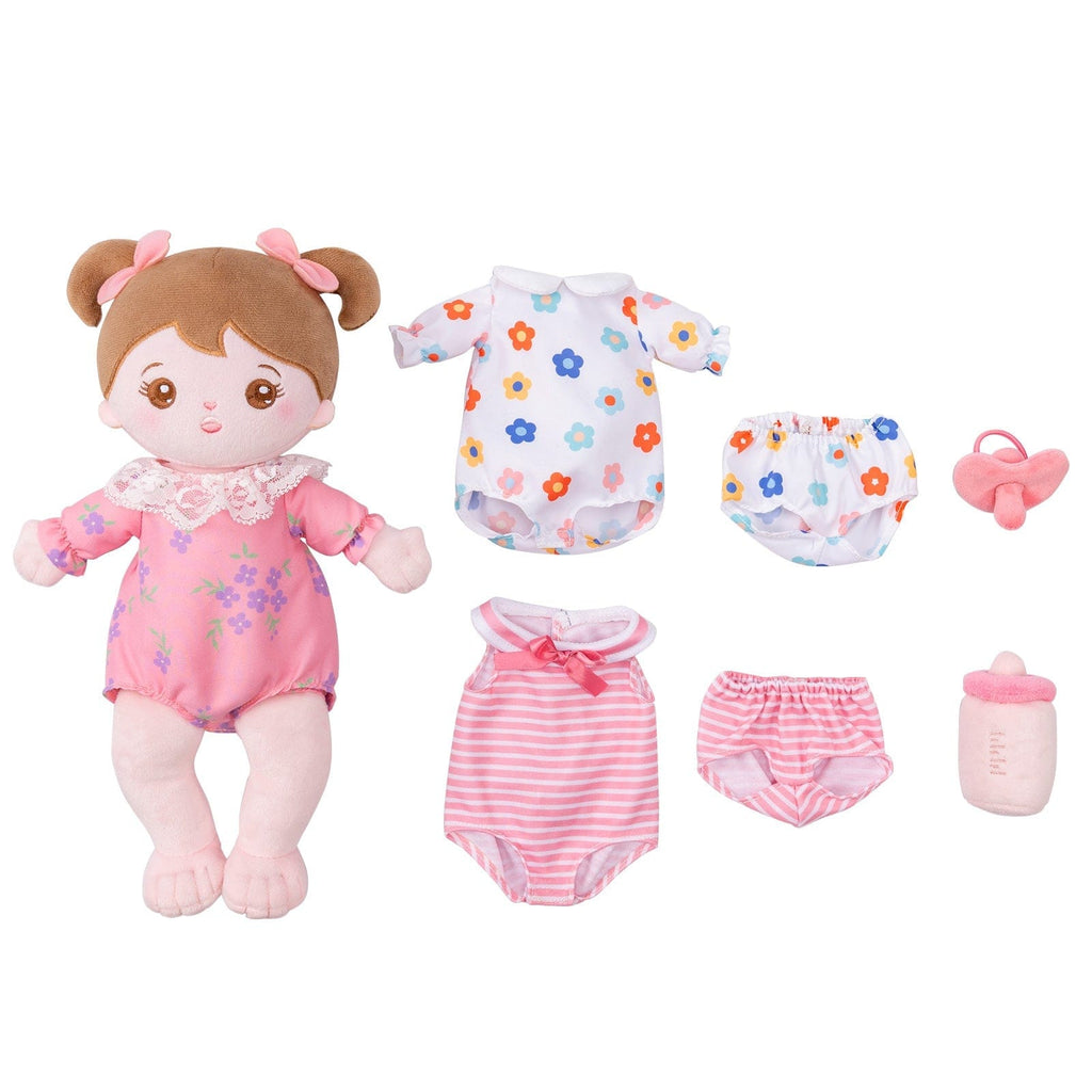 OUOZZZ Personalized Pink Sitting Position Plush Lite Baby Girl Doll Dress-up Set