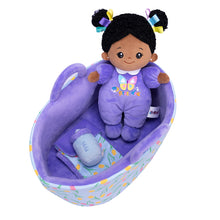 Laden Sie das Bild in den Galerie-Viewer, Personalized Purple Deep Skin Tone Mini Plush Baby Doll &amp; Gift Set