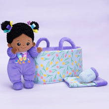 Afbeelding in Gallery-weergave laden, Personalized Purple Deep Skin Tone Mini Plush Baby Doll &amp; Gift Set