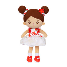 Indlæs billede til gallerivisning Personalized Brown Skin Tone White Floral Dress Plush Baby Girl Doll