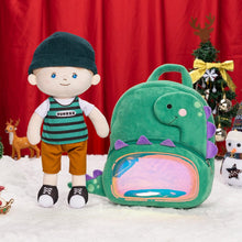 Load image into Gallery viewer, OUOZZZ Personalized Blue Eyes Plush Baby Doll Green Boy Doll + Backpack