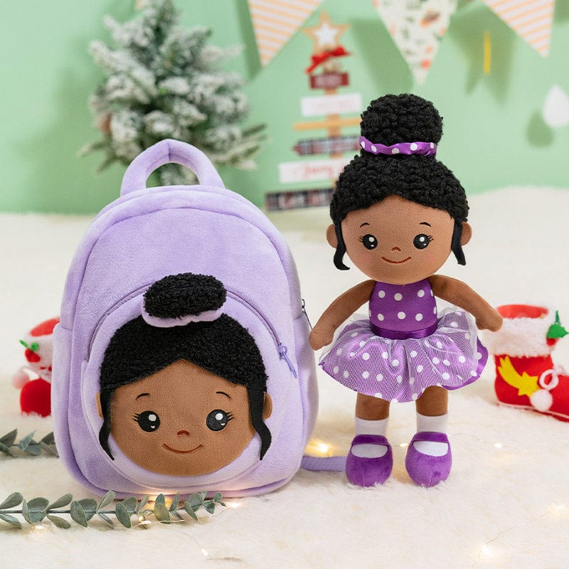 OUOZZZ Personalized Deep Skin Tone Plush Doll N - Purple Doll + Backpack