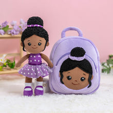 Cargar imagen en el visor de la galería, OUOZZZ Personalized Plush Rag Baby Girl Doll + Backpack Bundle -2 Skin Tones Nevaeh - Purple