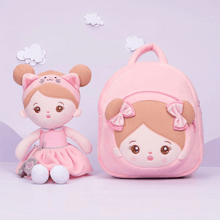 Laden Sie das Bild in den Galerie-Viewer, OUOZZZ Personalized Baby Doll + Backpack Combo Gift Set Pink Cat Doll / Doll + Backpack
