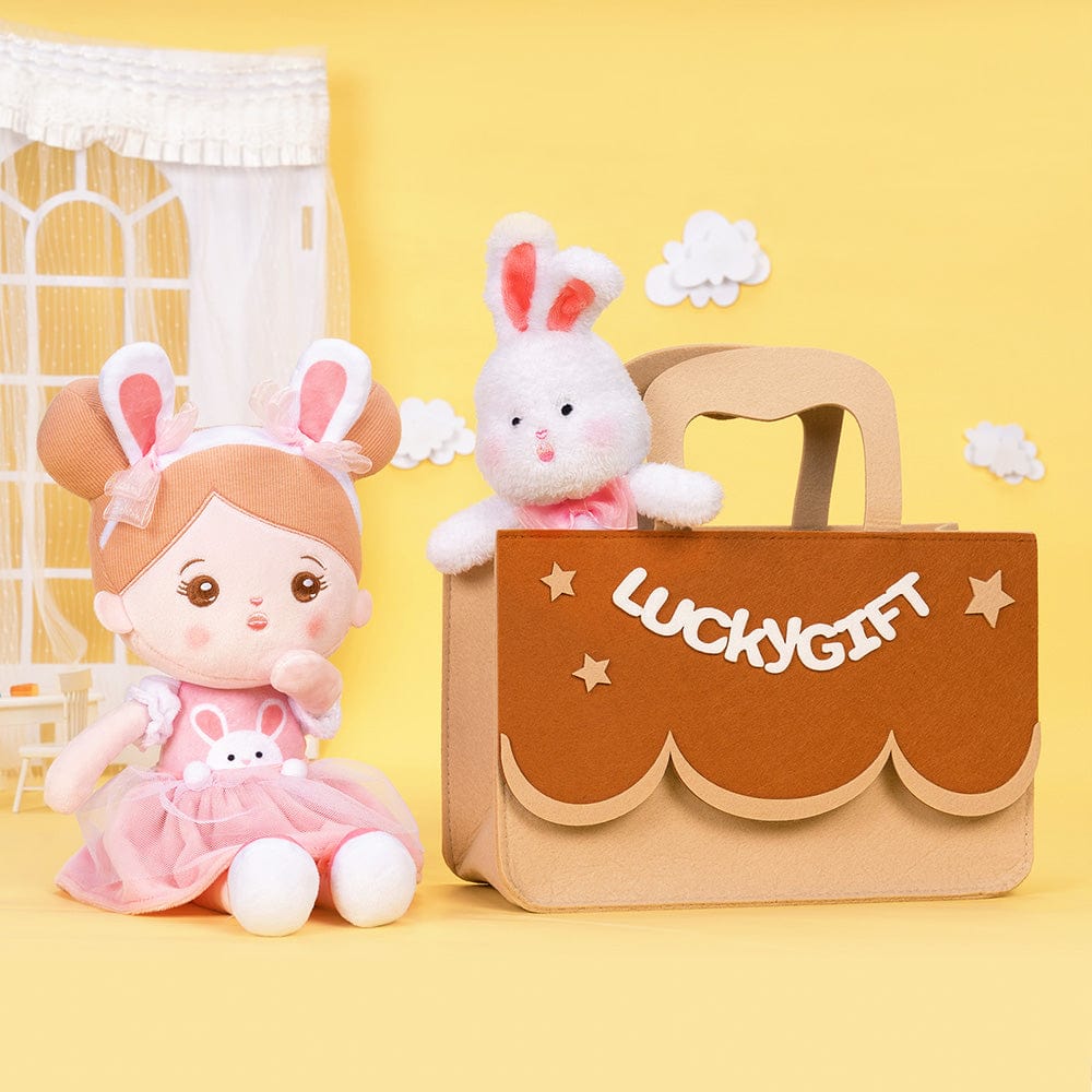OUOZZZ Personalized Bunny Plush Baby Girl Doll & Felt Gift Bag Set
