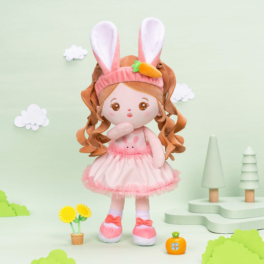 OUOZZZ Personalized Bunny Plush Baby Girl Doll & Felt Gift Bag Set