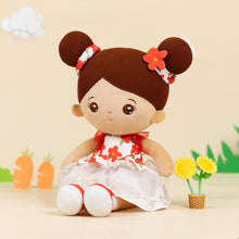 Laden Sie das Bild in den Galerie-Viewer, Personalized Brown Skin Tone White Floral Dress Plush Baby Girl Doll
