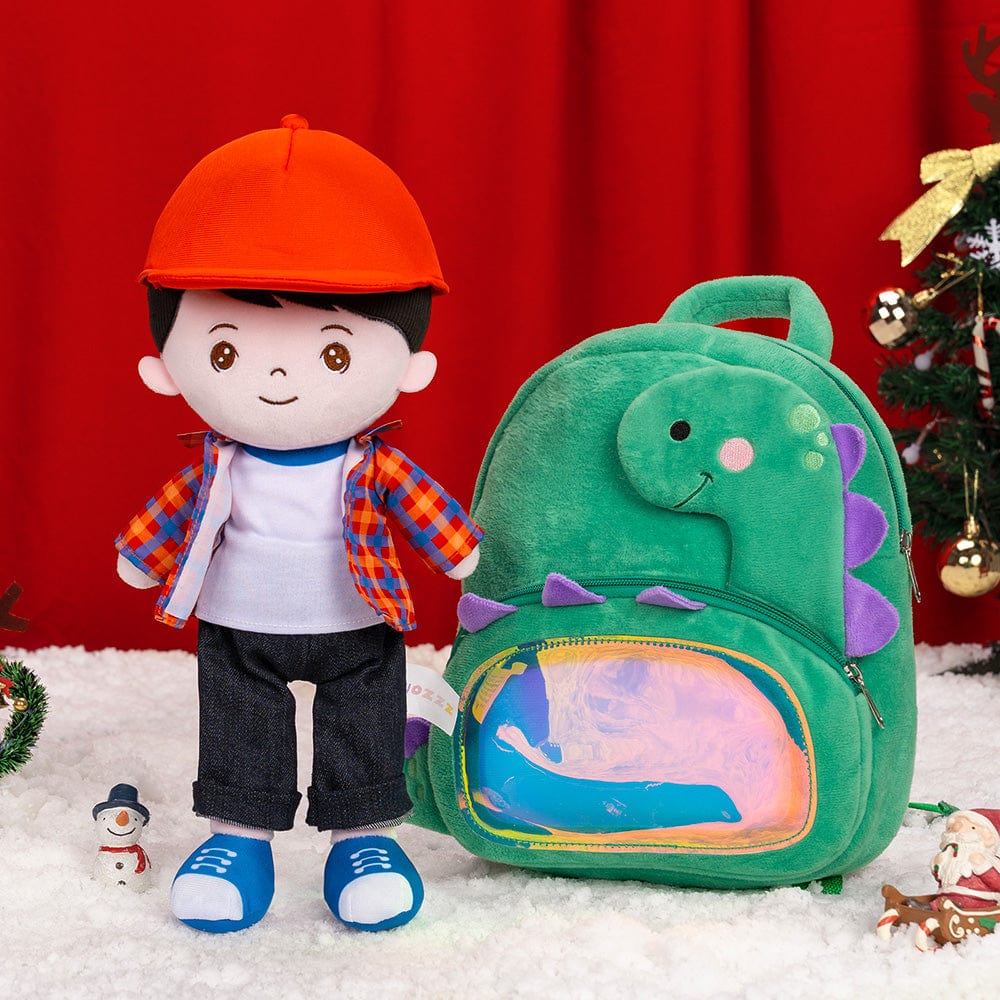OUOZZZ Personalized Black Hair Boy & Girl Doll Boy Doll + Backpack