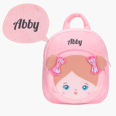 OUOZZZ Personalized Blue Eyes Pink Plush Baby Girl Backpack