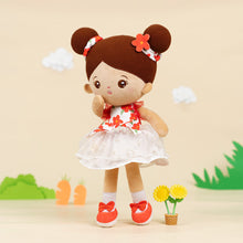 Indlæs billede til gallerivisning Personalized Brown Skin Tone White Floral Dress Plush Baby Girl Doll