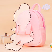 Load image into Gallery viewer, OUOZZZ Personalized Pink Plush Backpack with Doll Carrier