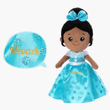 Personalized Deep Skin Tone Plush Blue Princess Doll