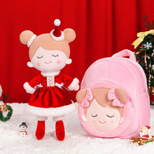 Cargar imagen en el visor de la galería, OUOZZZ Personalized Red Christmas Plush Baby Girl Doll With Backpack