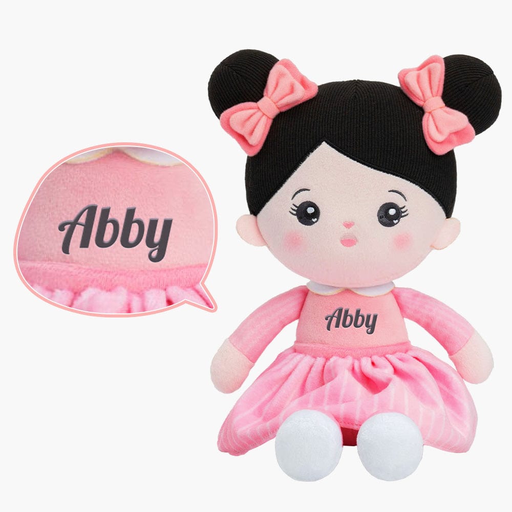 OUOZZZ Personalized Plush Doll Gift Set For Kids Black Hair Pink Doll♣