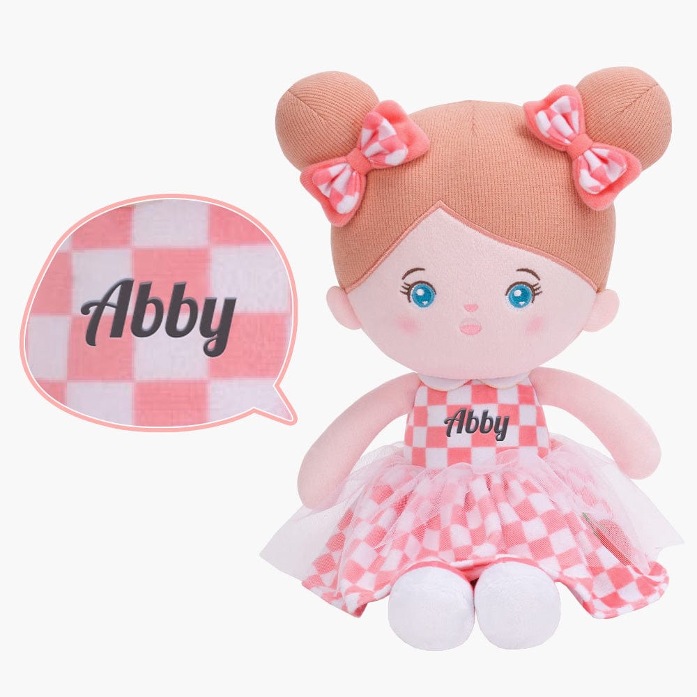 OUOZZZ Personalized Plush Doll + Shoulder Bag Combo Pink Plaid Skirt Doll / Only Doll