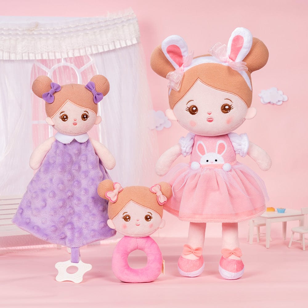 OUOZZZ Personalized Little Bunny Doll With Rattle & Towel🔔