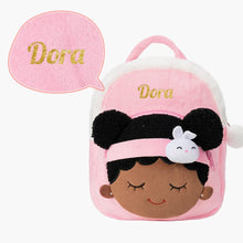 Cargar imagen en el visor de la galería, OUOZZZ Personalized Deep Skin Tone Plush Pink Bunny Backpack Only Backpack