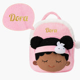 Personalized Deep Skin Tone Plush Pink Bunny Backpack