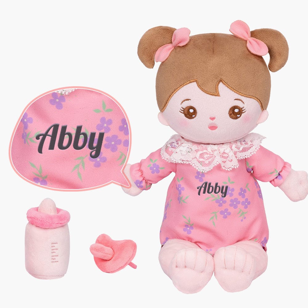 OUOZZZ Personalized Plush Doll Gift Set For Kids Pink Sitting Position Girl / 13 Inch
