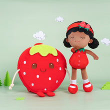 Afbeelding in Gallery-weergave laden, Personalized Deep Skin Tone Plush Red Strawberry Doll