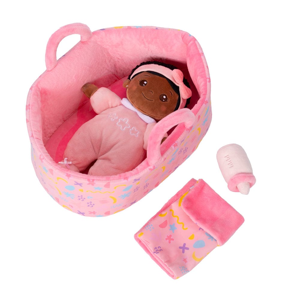 Personalizedoll Personalized  Pink Mini Deep Skin Tone Plush Baby Girl Doll & Gift Set Gift Set🎁