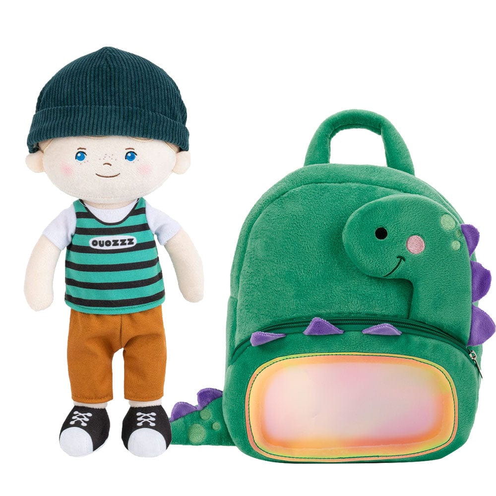 OUOZZZ Personalized Plush Baby Doll And Optional Backpack Carl - Blue Eyes / With Backpack