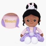 Personalized Deep Skin Tone Plush Purple Bunny Doll