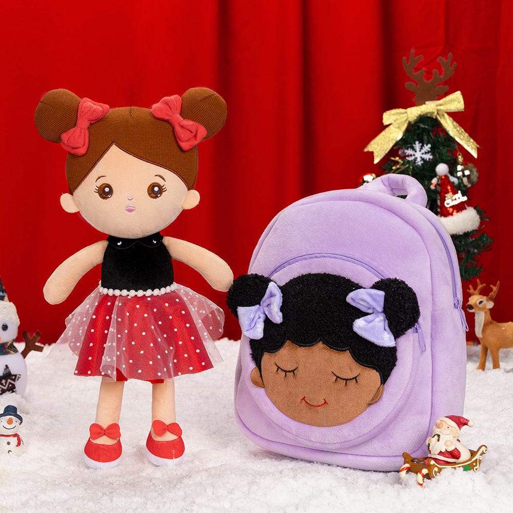 OUOZZZ Personalized Baby Doll + Backpack Combo Gift Set Deep Red Dress Doll / Doll + Backpack